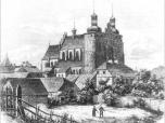 (7/48): Kościół katedralny w Włocławku<br>rys. Adolf Kozarski, ryt. F. Backebusch, 1863 r.<br>Widok kościoła katedralnego od pn.-zach. z wysokości ujścia Zgłowiączki.