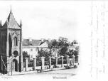 (15/48): Kolegium. Włocławek<br>fot. B. Sztejner, przed 1902 r.<br>Widok dzwonnicy neogotyckiej i kolegium wikariuszy na ul. Przejazd (ob. Plac Kopernika), od ulicy Toruńskiej (ob. Prymasa Stefana Wyszyńskiego).