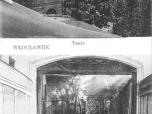 (33/48): Włocławek Teatr Wnętrze teatru<br>fot. n.n., pocz. XX w.<br>Dwa widoki: 1) gmach teatru na ulicy Cygance (widok od góry) wnętrze teatru (widok na scenę).