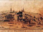 (3/22): Prospekt der Stadt Wloclawek am rechten Ufer Weichsel<br>Autor n.n. pocz. XIX w <br>Ujęcie panoramiczno- topograficzne od strony Szpetala z podniesionym horyzontem. Z prawej ograniczone spichrzem przy bulwarach i ogrodami (okolice ul. Towarowej). Od góry ujęcie zamykają zabudowania klasztoru O.O. Franciszkanów-Reformatów.