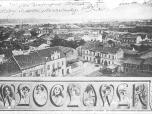 (19/22): Włocławek<br>fot. n.n., 1905 <br>Widok ogólny miasta. Fotografia wykonana z cerkwi prawosławnej na Nowym Rynku. Pocztówka z secesyjną winietą, w napis WŁOCŁAWEK wpisanych 9 popiersi kobiecych.